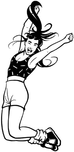 Female athlete jumping vinyl sticker. Customize on line.  Sports 085-1277